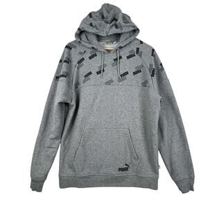 EUC Puma Logo AOP Fleece Grey Heather Oversized Hoodie Large